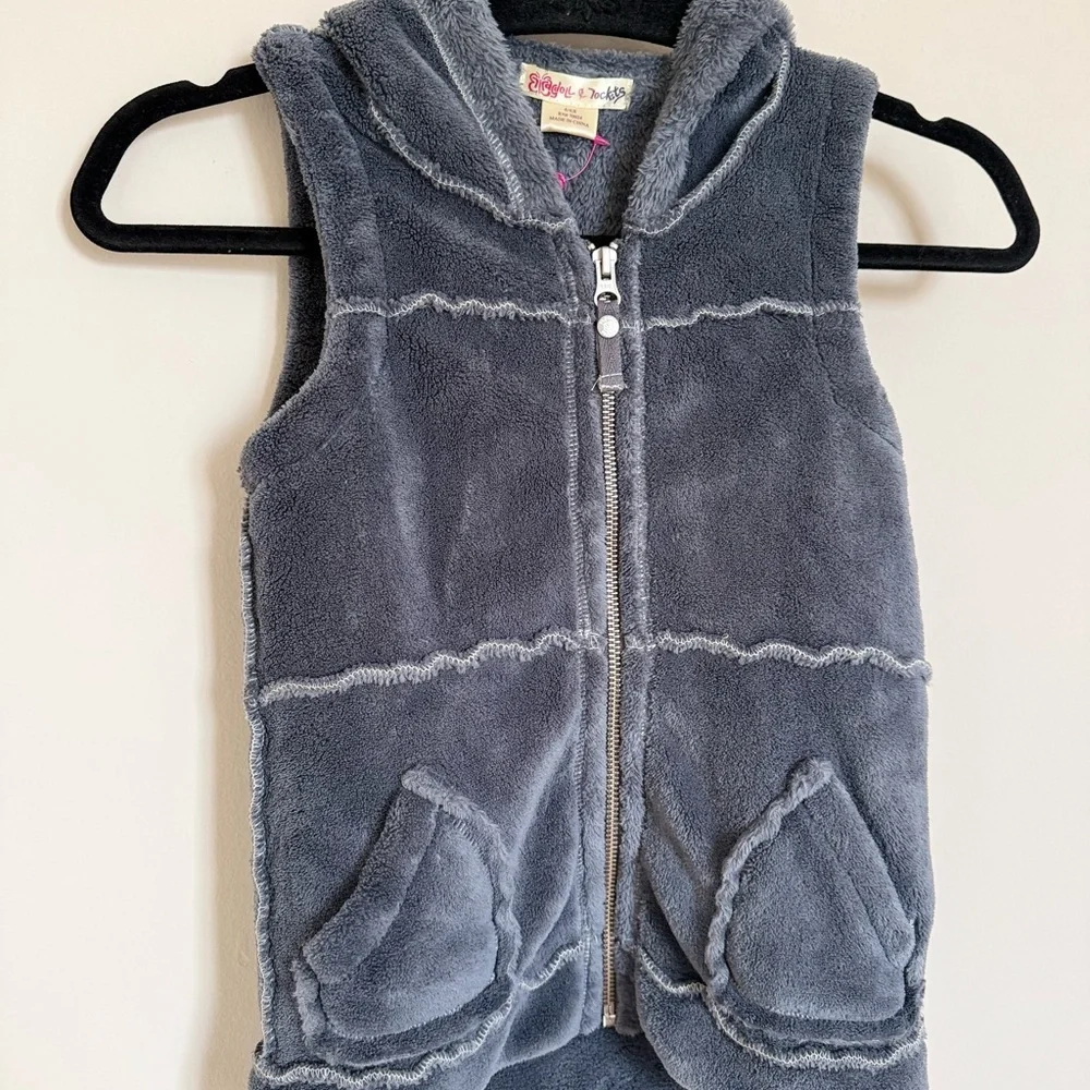NWT Ragdolls and Rockets Gray Sherpa Hooded Vest 6/6X